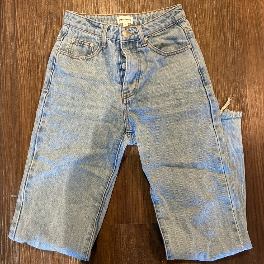 Superdown Light Blue Denim Jeans-Raw Hem